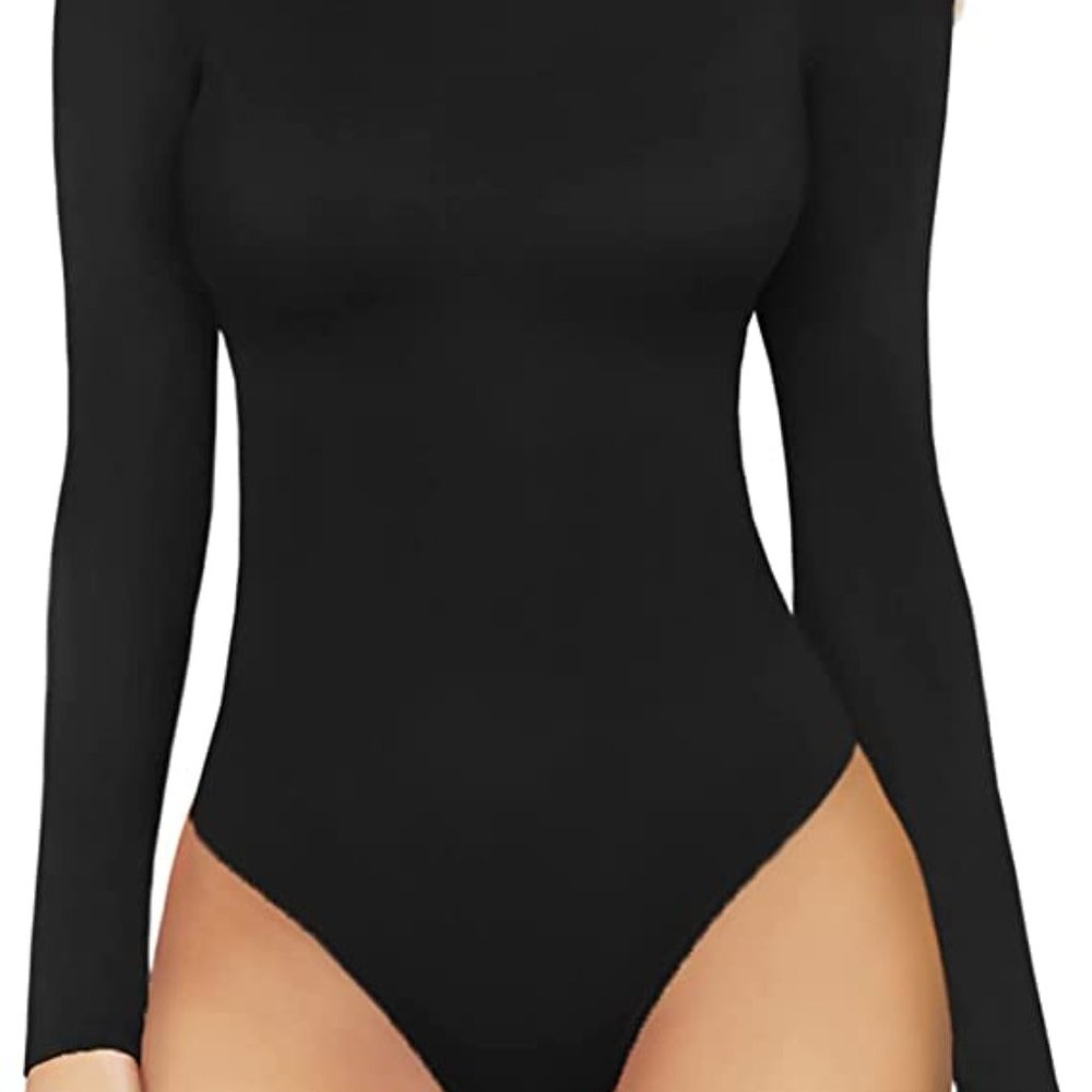 MANGOPOP Women's Mock Turtle Neck Long Sleeve Tops Bodysuit Jumpsuit